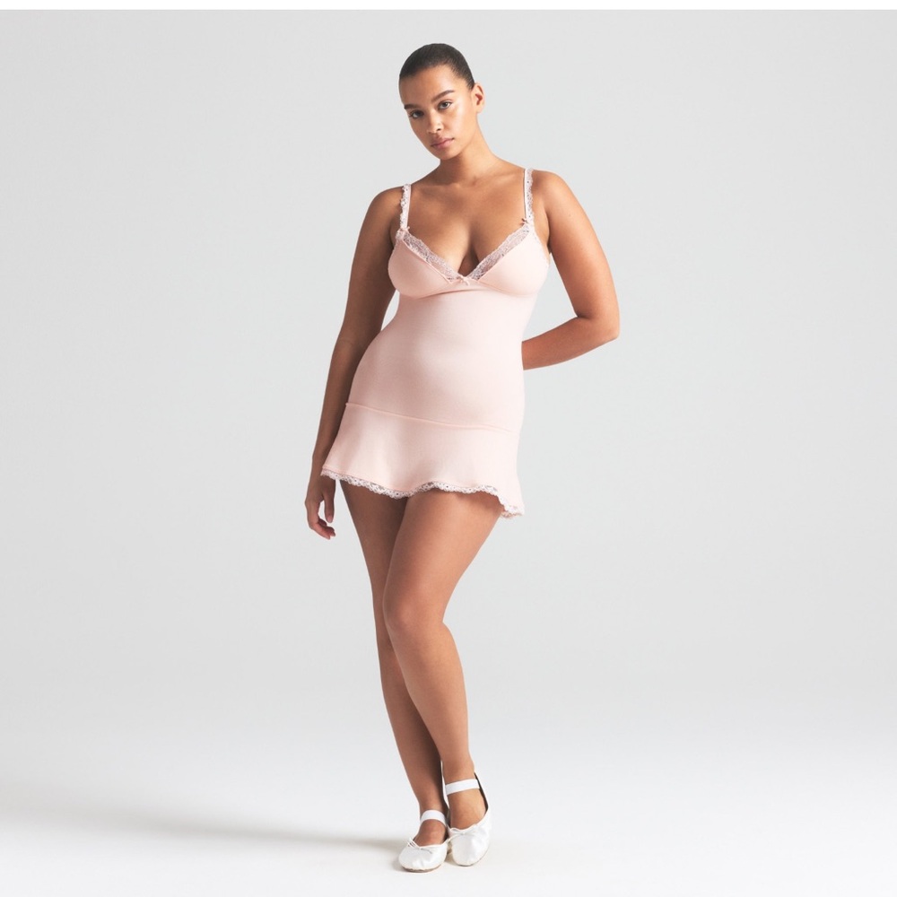 SKIMS Cotton Jersey Lace Slip Dress NWT